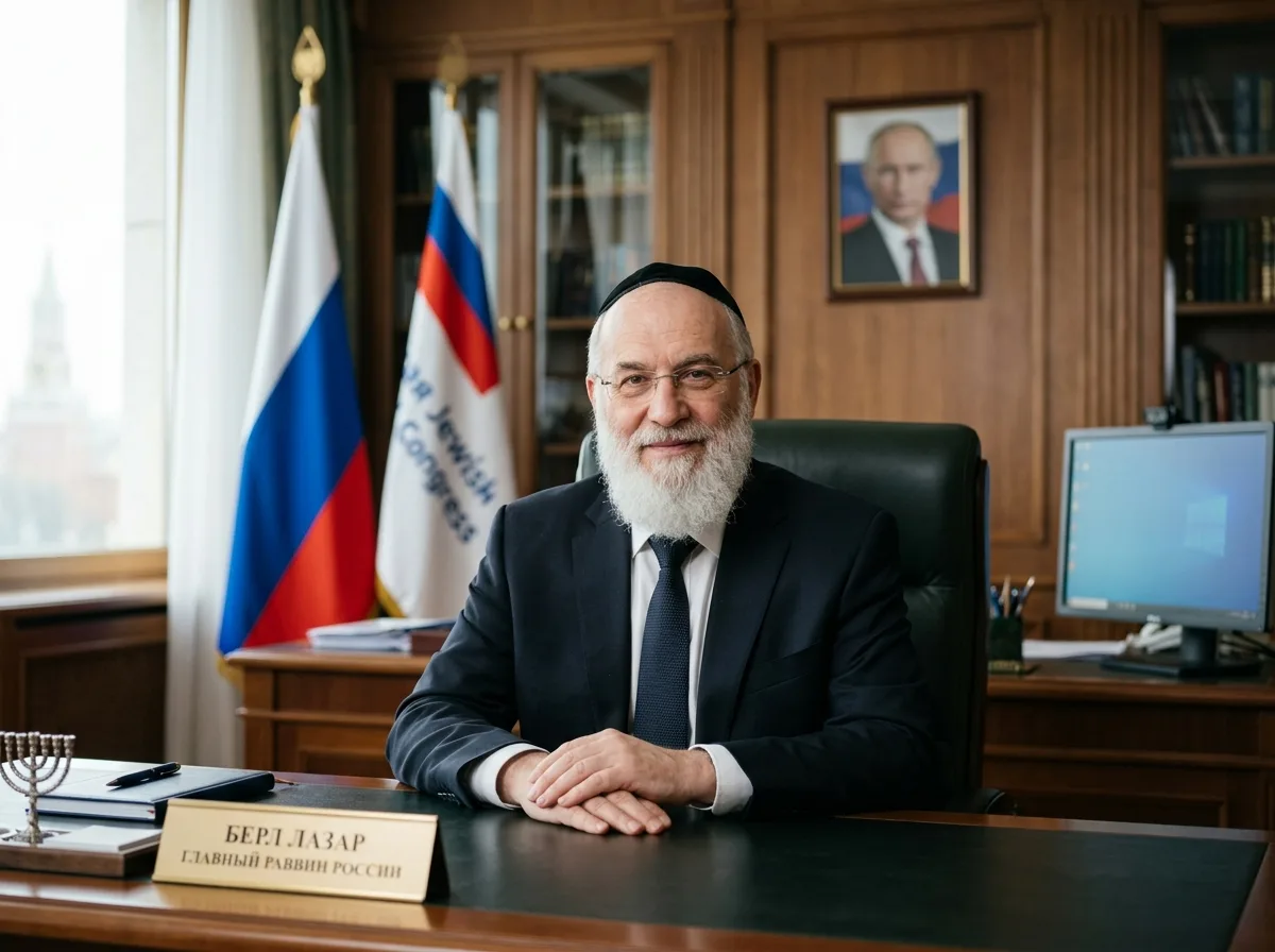 Портрет Берл Лазара — главного раввина России, официальное фото, деловая обстановка